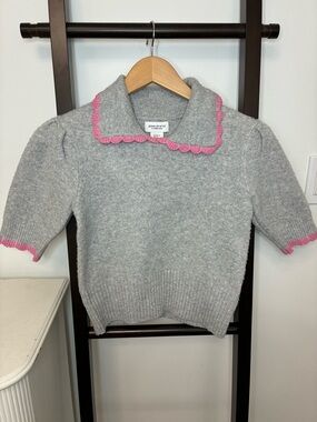 Gray Knit Sweater with Pink Scalloped Collar. Song of Style by Aimee Song. XS